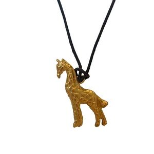 ANNE KLEIN gold tone pendant giraffe figurine leather cord rare long necklace